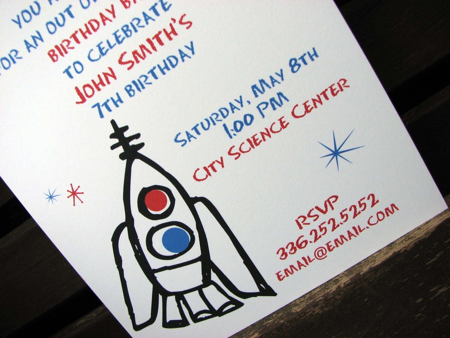 Kids Rocket Ship Birthday Party Invitation   Kids Space