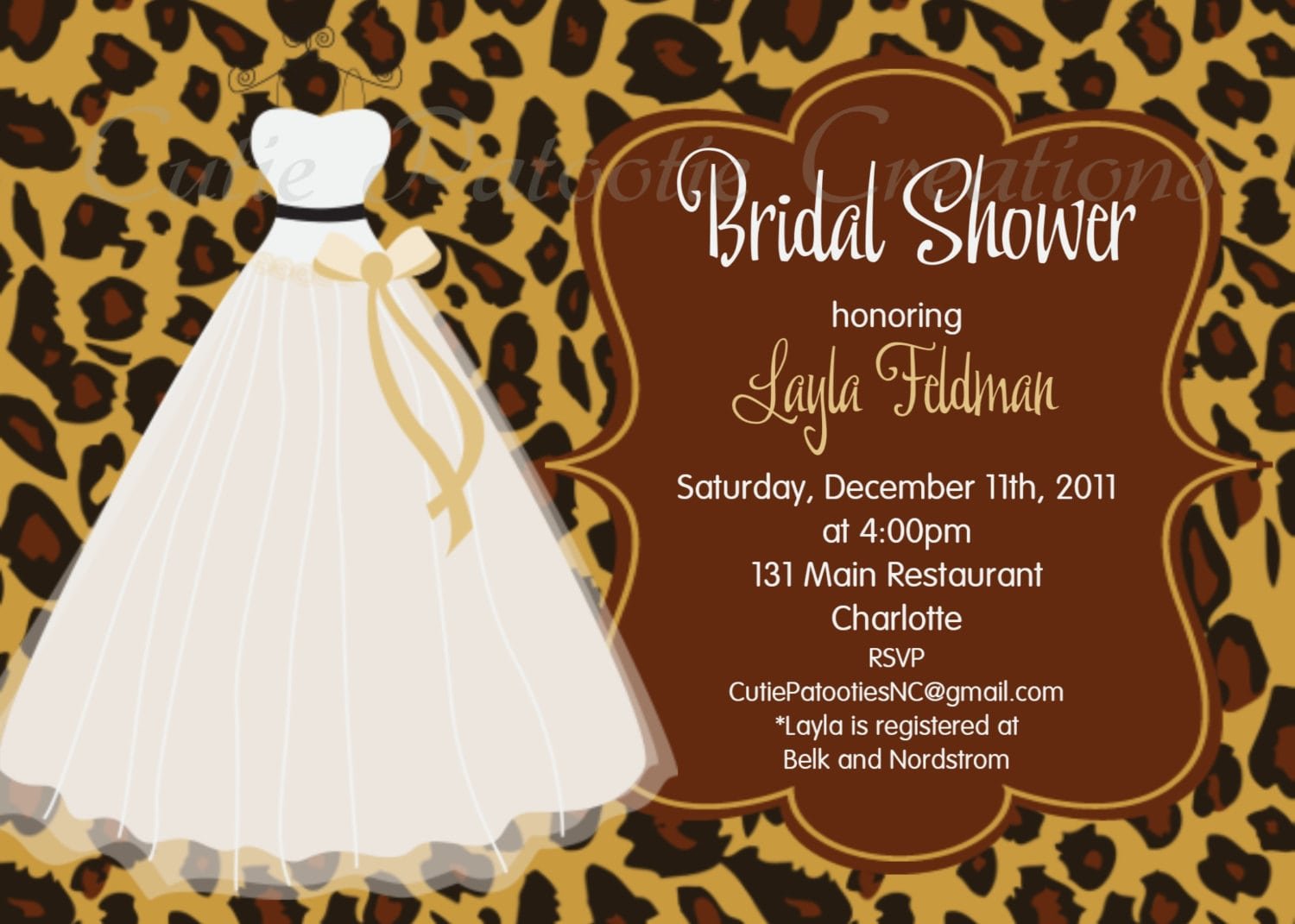 Leopard Print Bridal Shower Invitation Wedding Dress Bridal