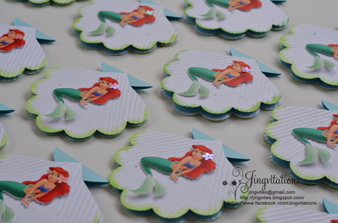 Little Mermaid Princess Ariel Seashell Birthday Invitations