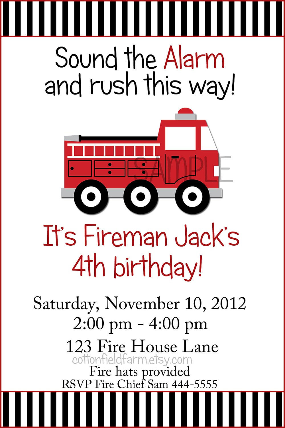 Little Red Fire Truck Birthday Party Invitation C