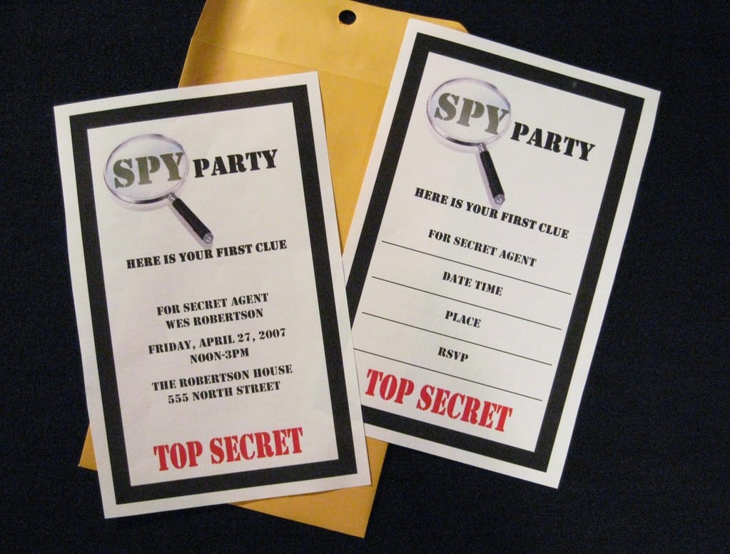 Los Angeles Spy Secret Agent Invitations With Manilla Envelopes By