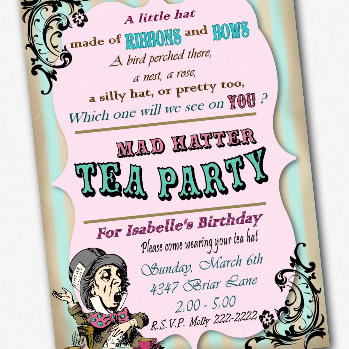 Mad Hatter Tea Party Invitations Wording
