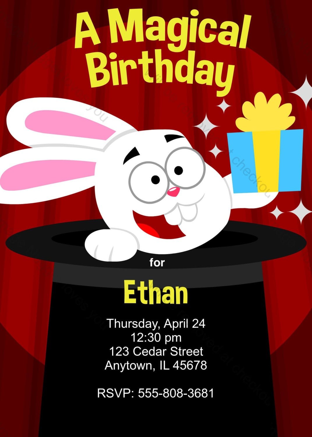 Magicians Rabbit In A Hat Birthday Party Invitation