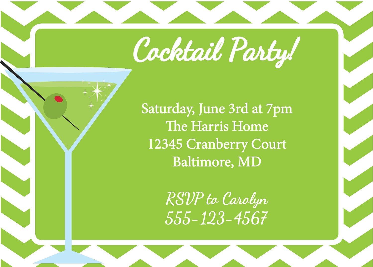 Martini Invitation Cocktail Party Diy Printable Green Martini