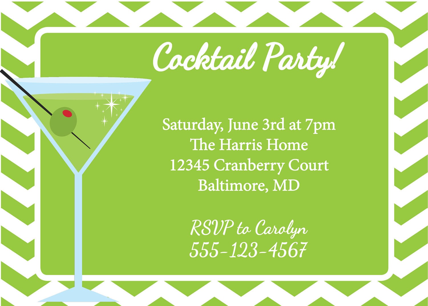 Martini Invitation Cocktail Party Diy Printable Green Martini