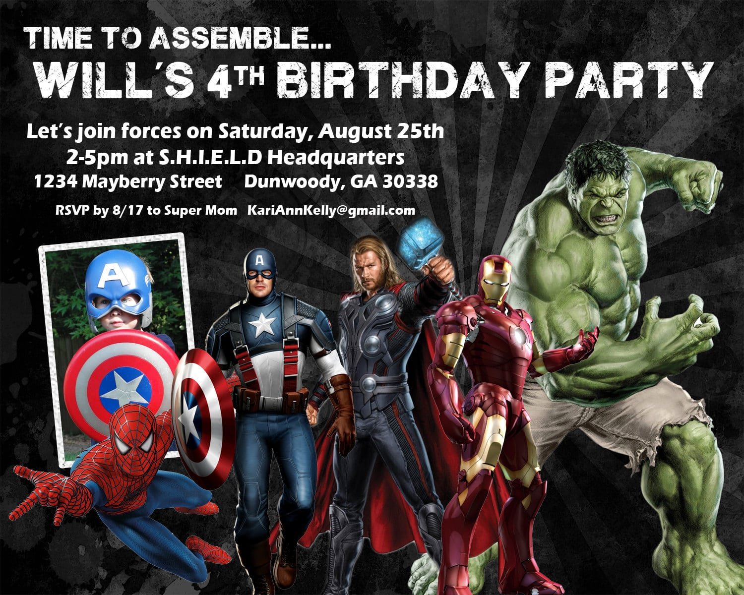 Marvel Superhero Birthday Invitation Design W  Child's Photo