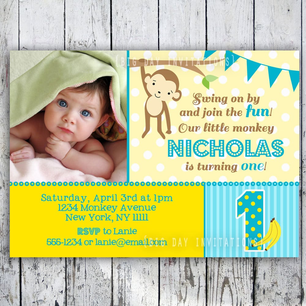 Mod Monkey Birthday Invitation 1st Birthday Polka Dot Birthday