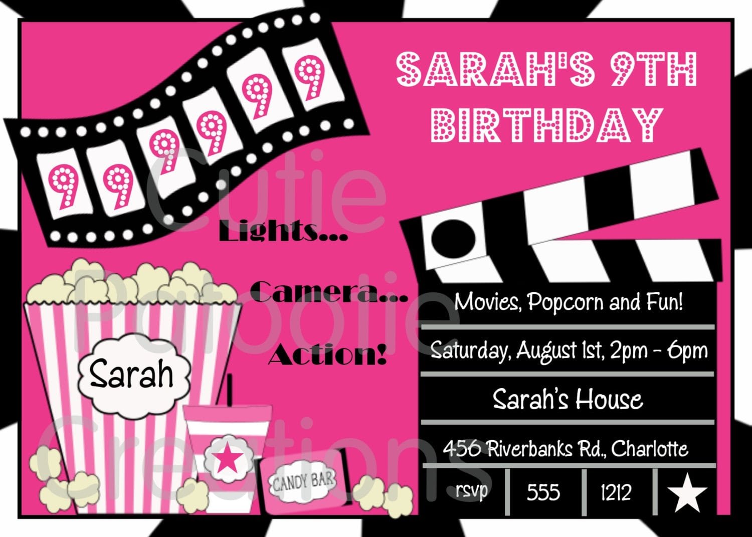 Movie Birthday Invitation Movie Night Party Invitations