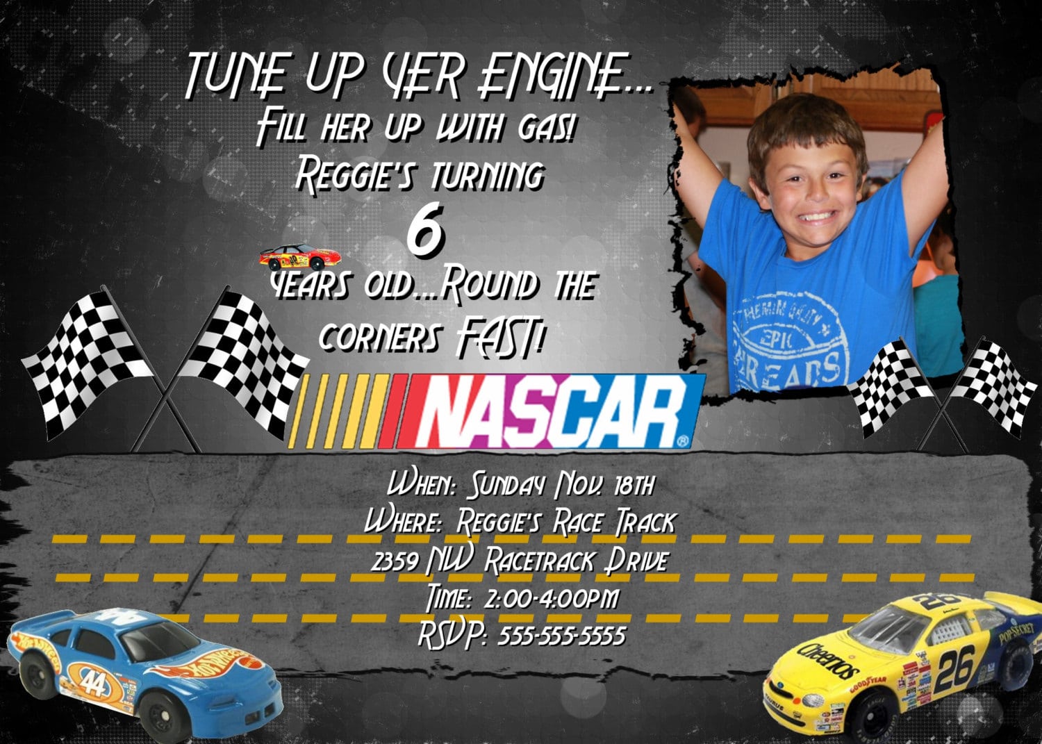 Nascar Invitation Birthday Party Card Hot Wheels Design Race Cars
