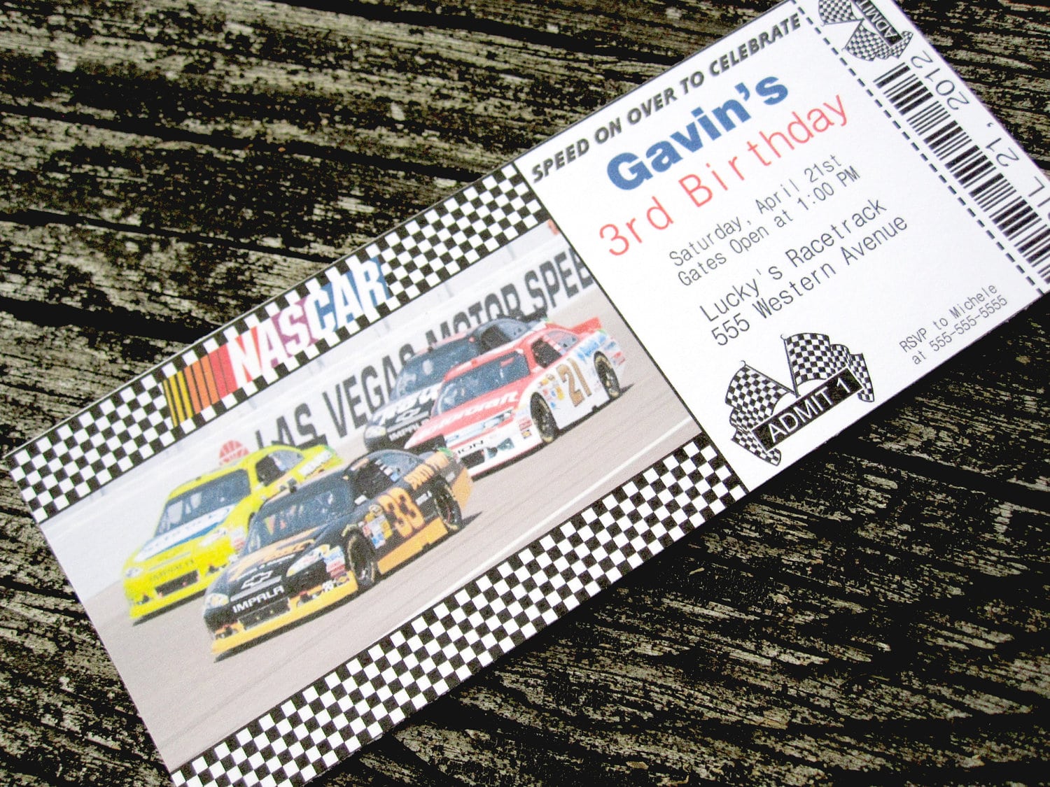Nascar Racing Ticket Custom Printable Birthday Invitation
