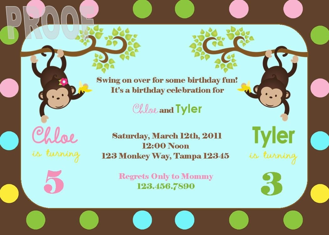 New Monkey Joint Birthday Party Custom Invitation Perfect For
