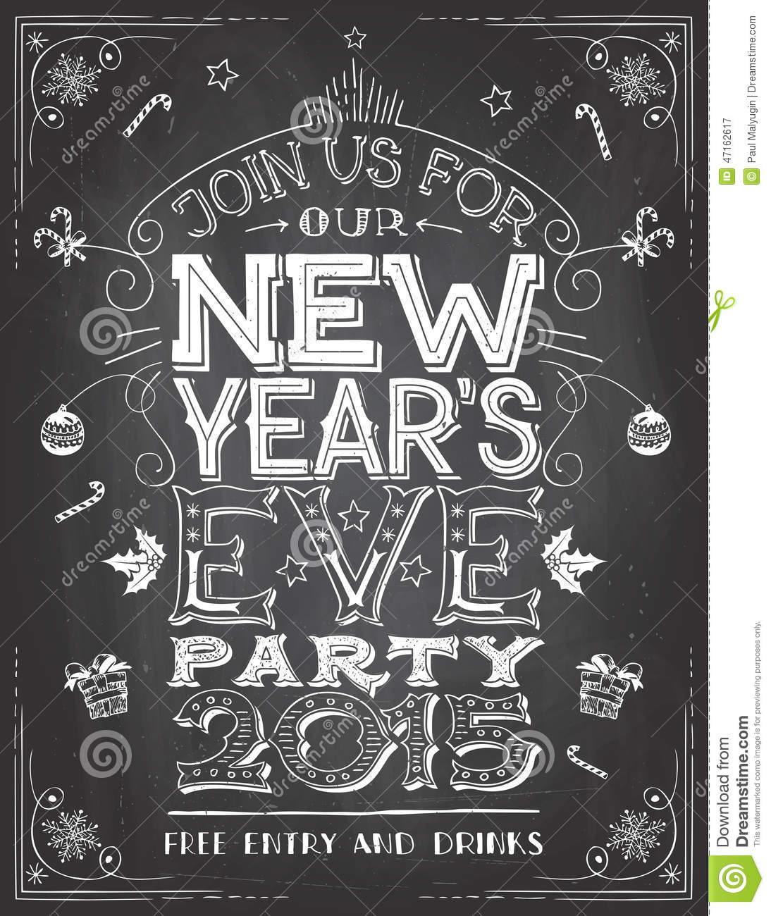 New Years Eve Party Invitation On Chalkboard Stock Vector