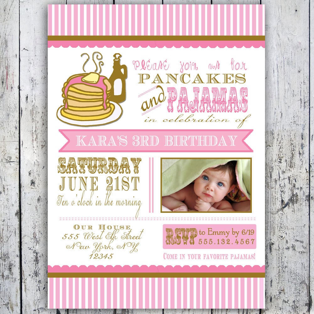 Pancakes And Pajamas Party Invitation Photo Card Printable