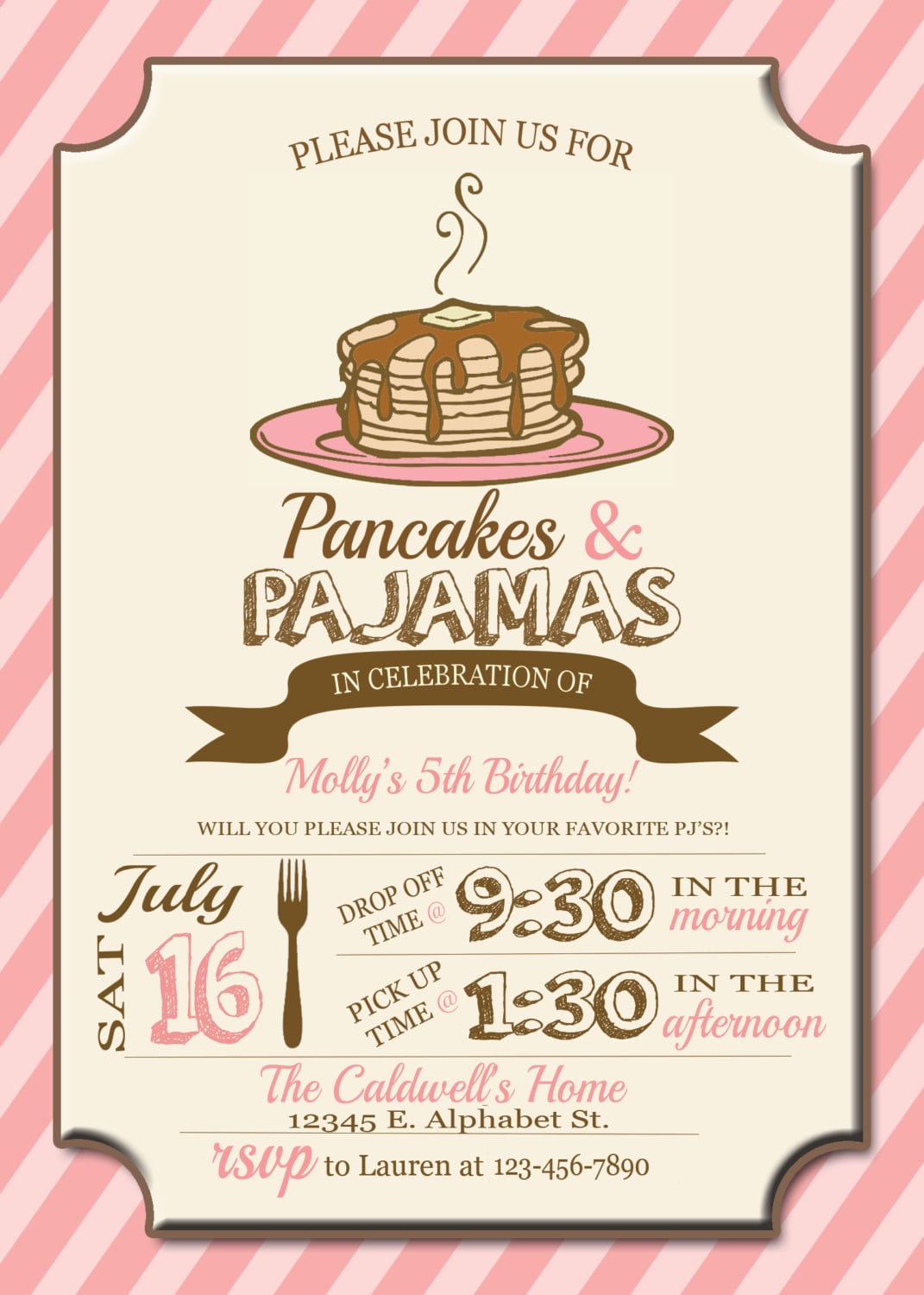 Pancakes And Pajamas Party Invitations