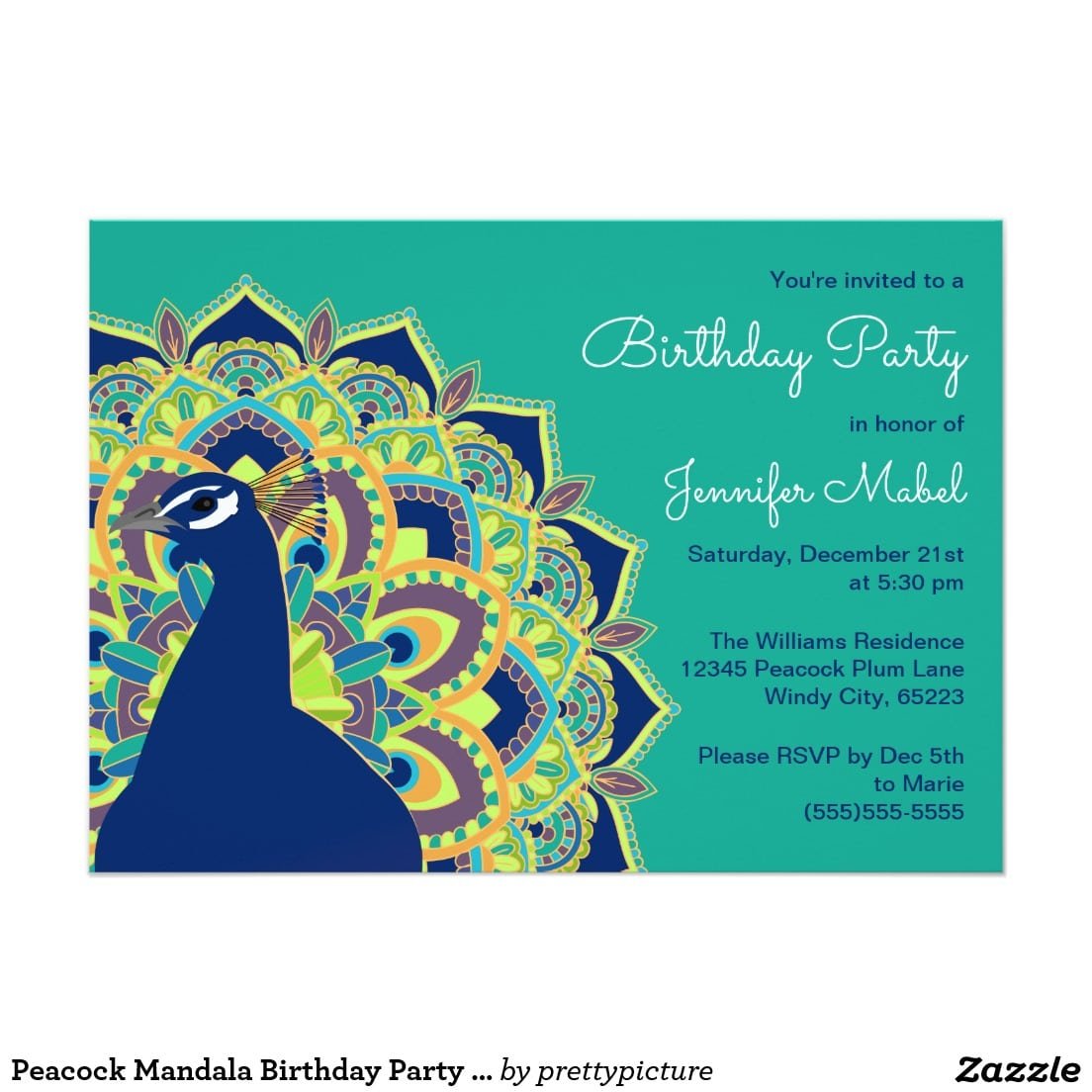 Peacock Mandala Birthday Party Invitation