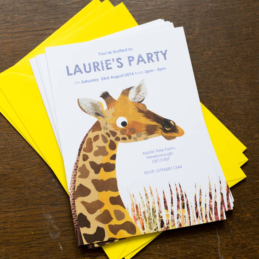 Personalised Children's Giraffe Party Invitations By Kate Slater