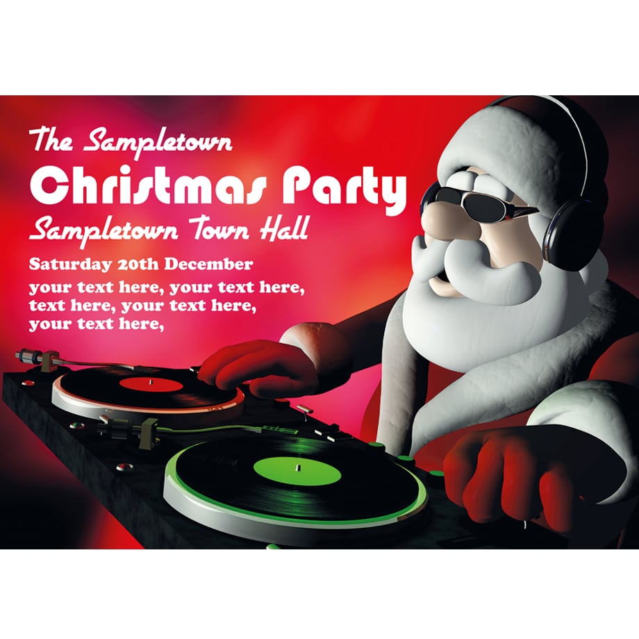 Personalised Christmas Party Invites Super Cool Disc Jockey Santa