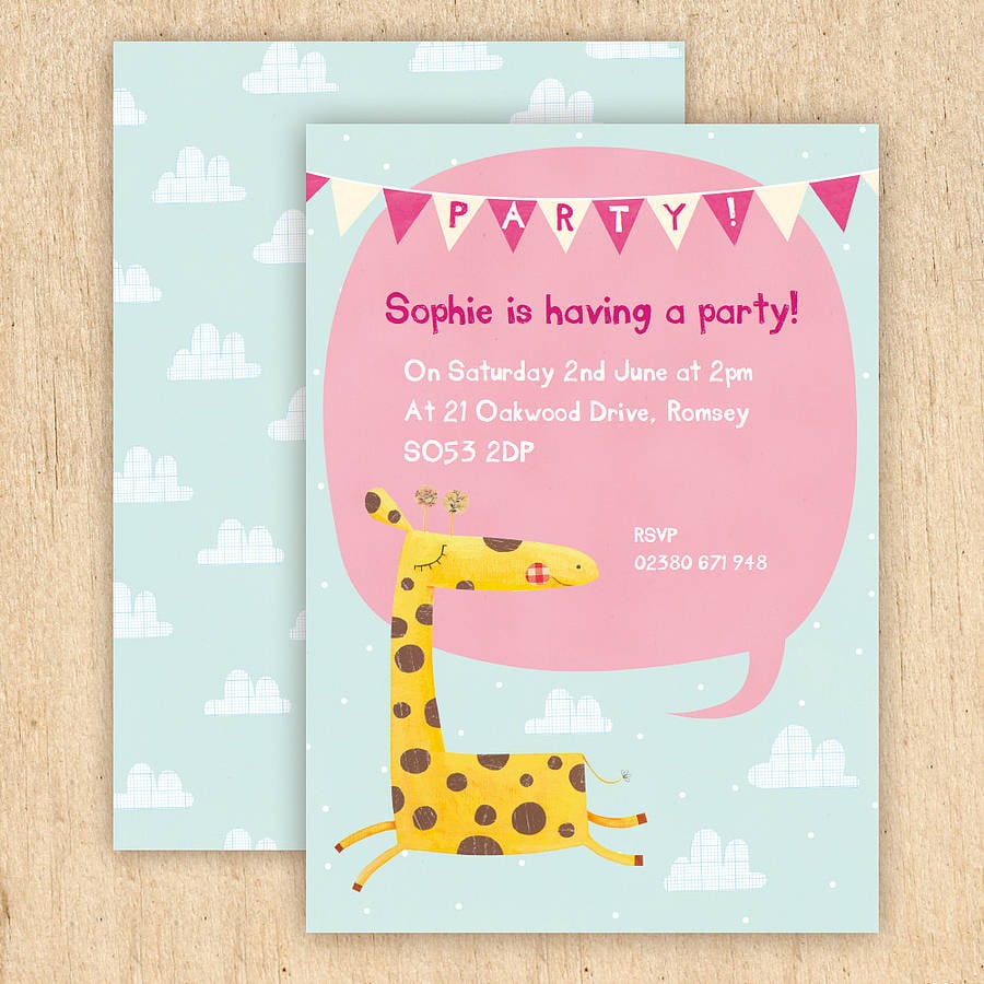 Personalised Giraffe Party Invitations By Made By Ellis