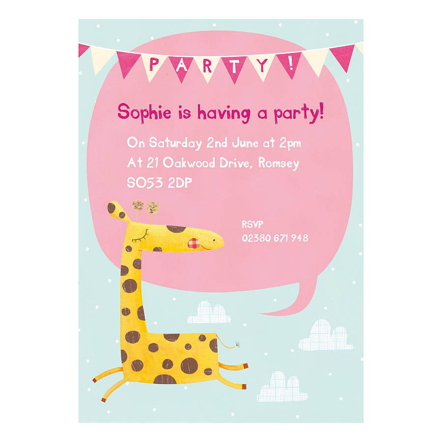 Personalised Giraffe Party Invitations By Made By Ellis