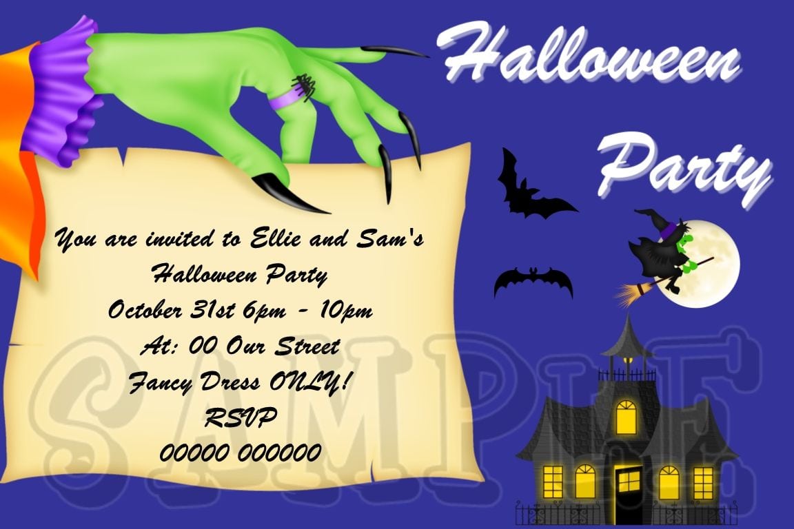 Personalised Halloween Childrens Fancy Dress Party Invitations Hal