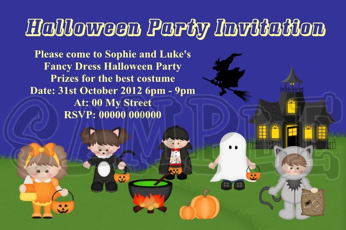 Personalised Halloween Childrens Fancy Dress Party Invitations Hal