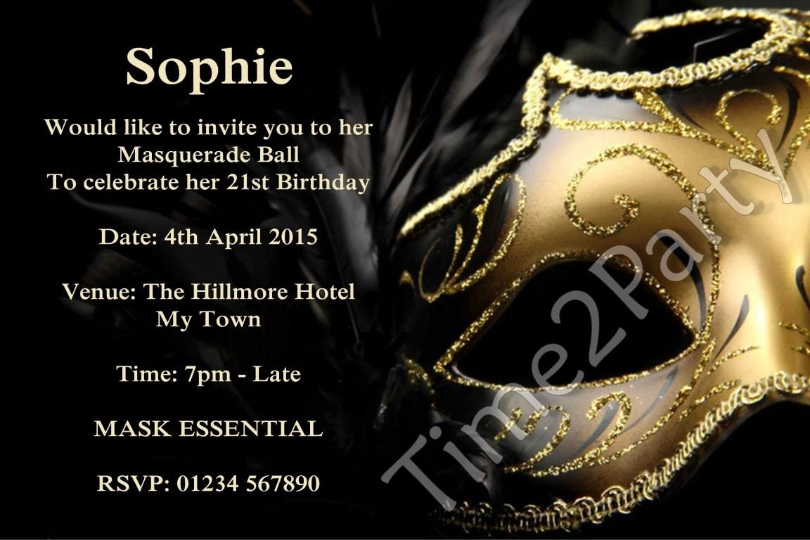 Personalised Masquerade Ball Birthday Party Invitations Mask Invites