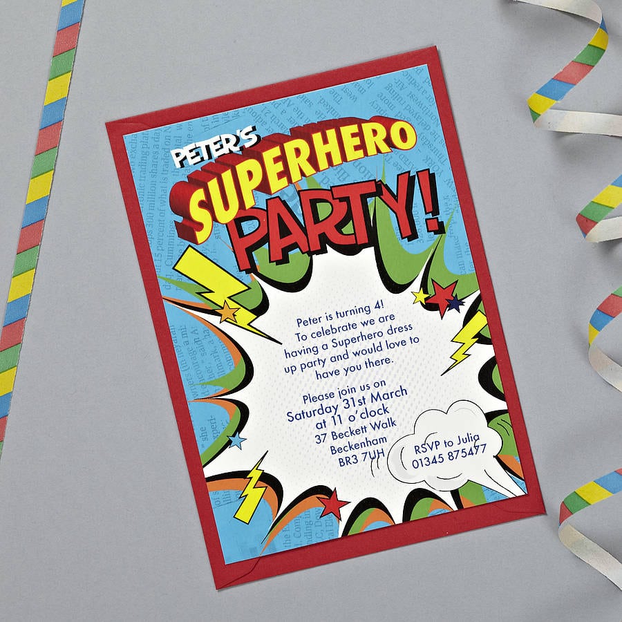 Personalised Superhero Party Invitations By Bonnie Blackbird