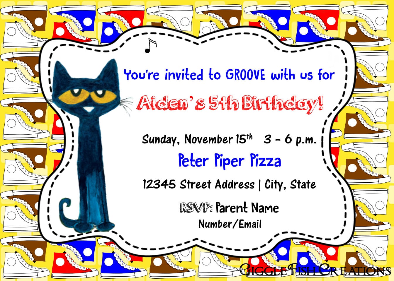 Pete The Cat Birthday Party Invitation