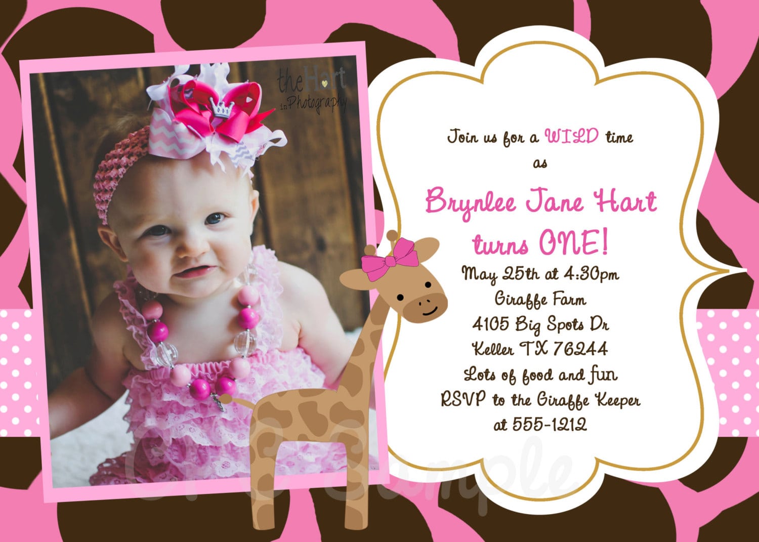 Pink Giraffe Birthday Invitation Giraffe Birthday Invitations