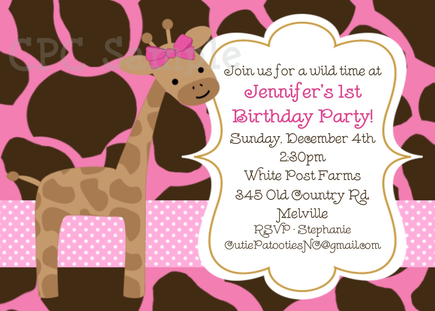 Pink Giraffe Birthday Invitation Giraffe Birthday Party Invite