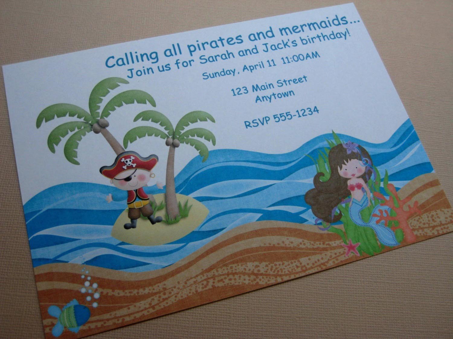 Pirate And Mermaid Birthday Party Invitations