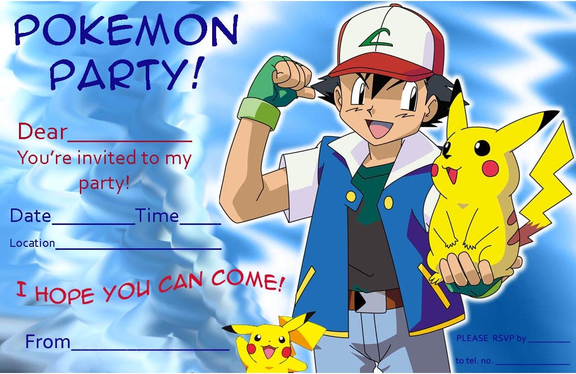 Pokemon Birthday Party Invitations   Cute Pokemon Birthday