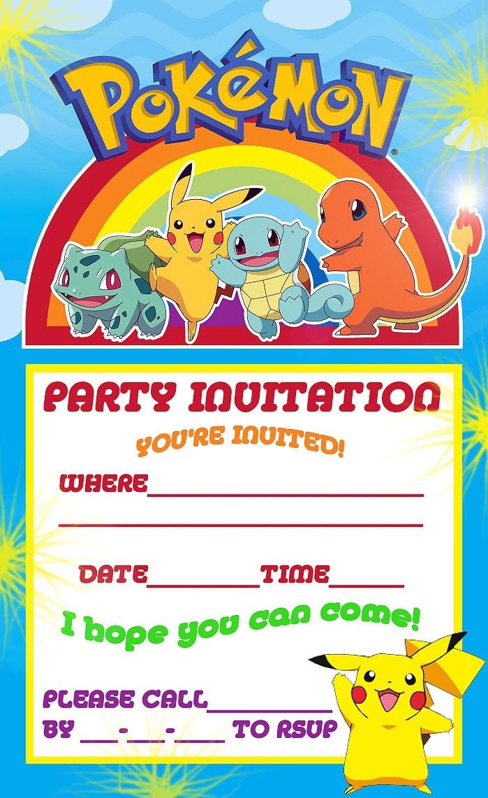 Pokemon Coloring Pages  Pokemon Pikachu Party Invite