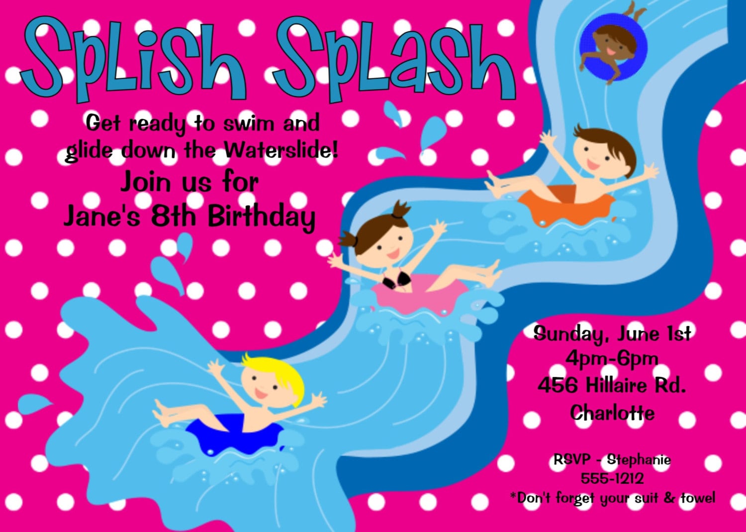 Pool Party Birthday Invitation Water Slide Birthday