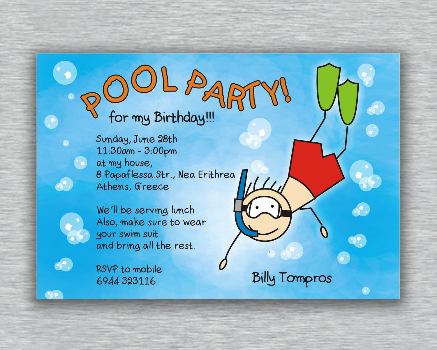 Pool Party Birthday Invitations
