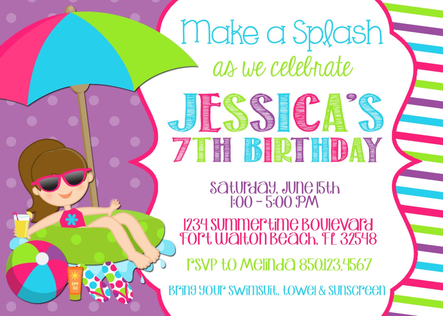 Pool Party Birthday Party Invitations Templates Free Download