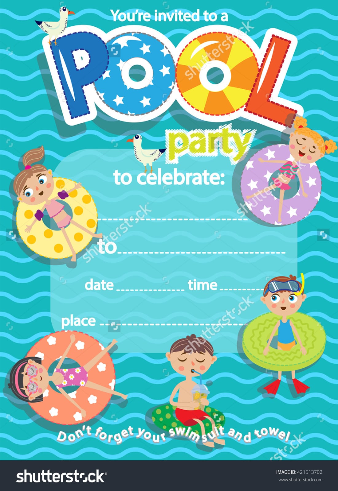 Pool Party Invitation Template Card Kids Stock Vector 421513702