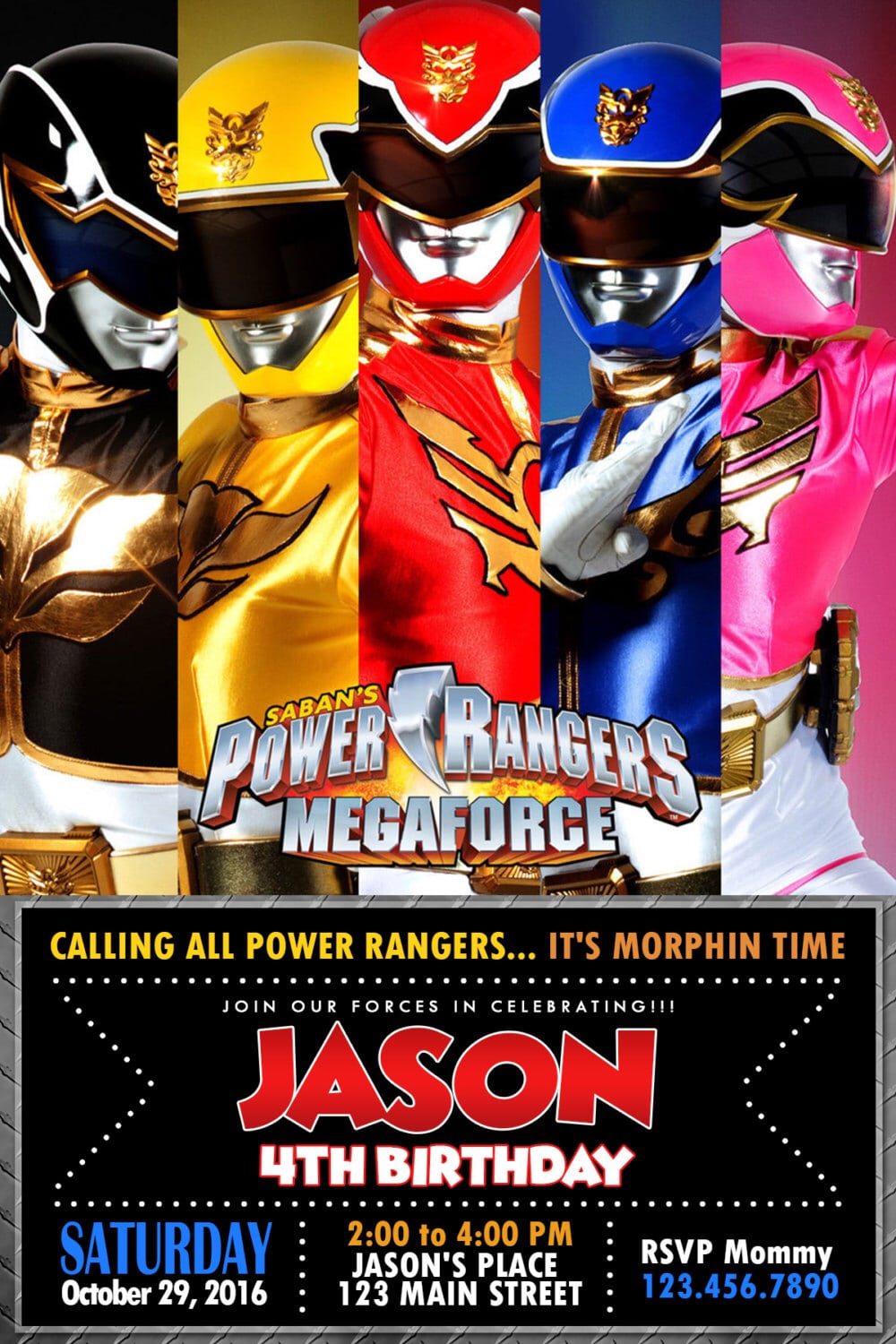 Power Ranger, Power Ranger Invitation, Power Ranger Card, Power