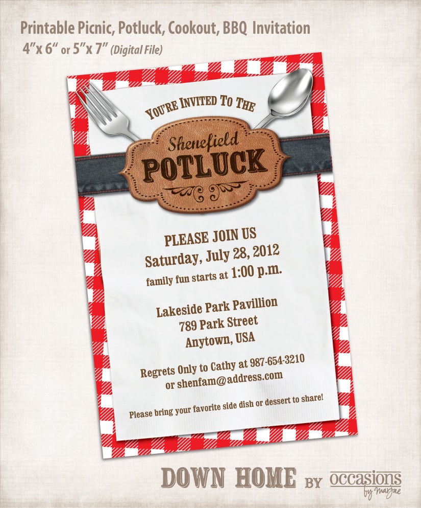 Printable Picnic, Potluck, Cookout, Bbq Invitation, Digital File