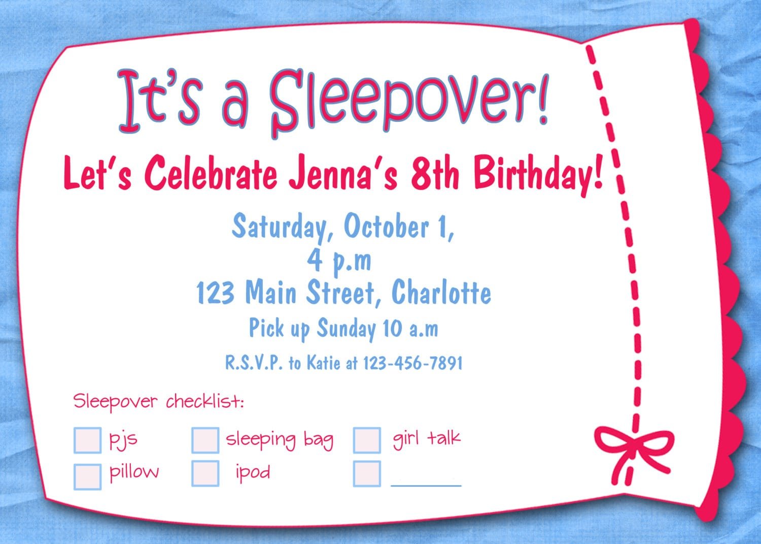 Printable Sleepover Birthday Party Invitations Girls