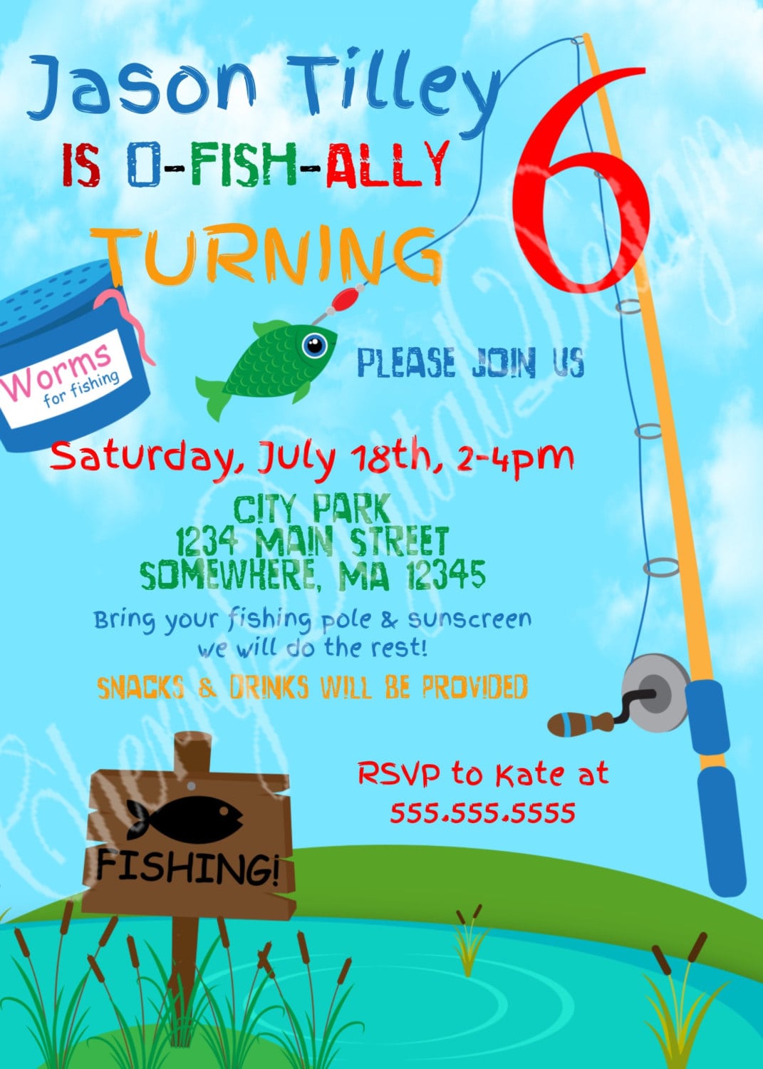 Printed Or Printable Fishing Themed Birthday Invitation  Gone