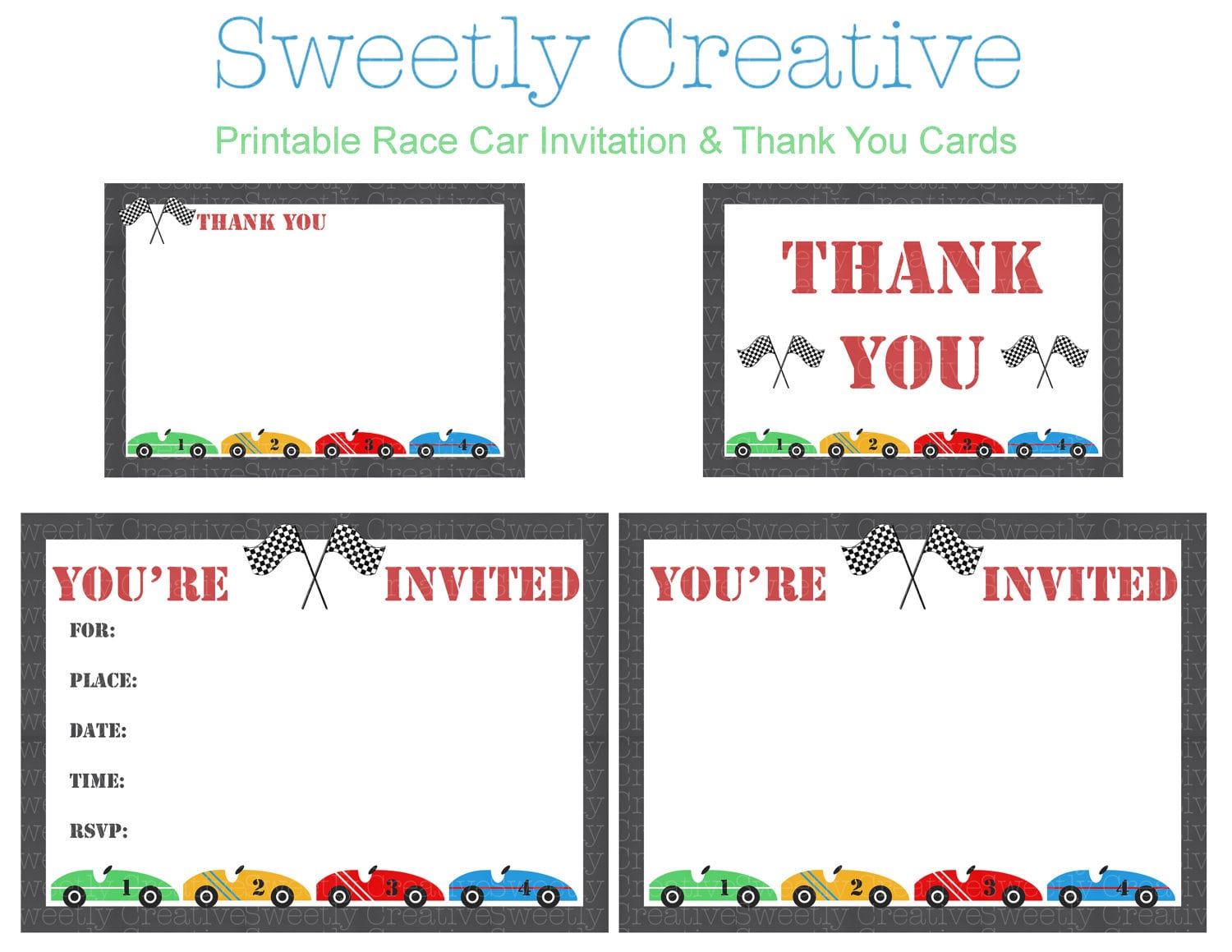 Race Car Party Invitation And Thank You Cards Instant