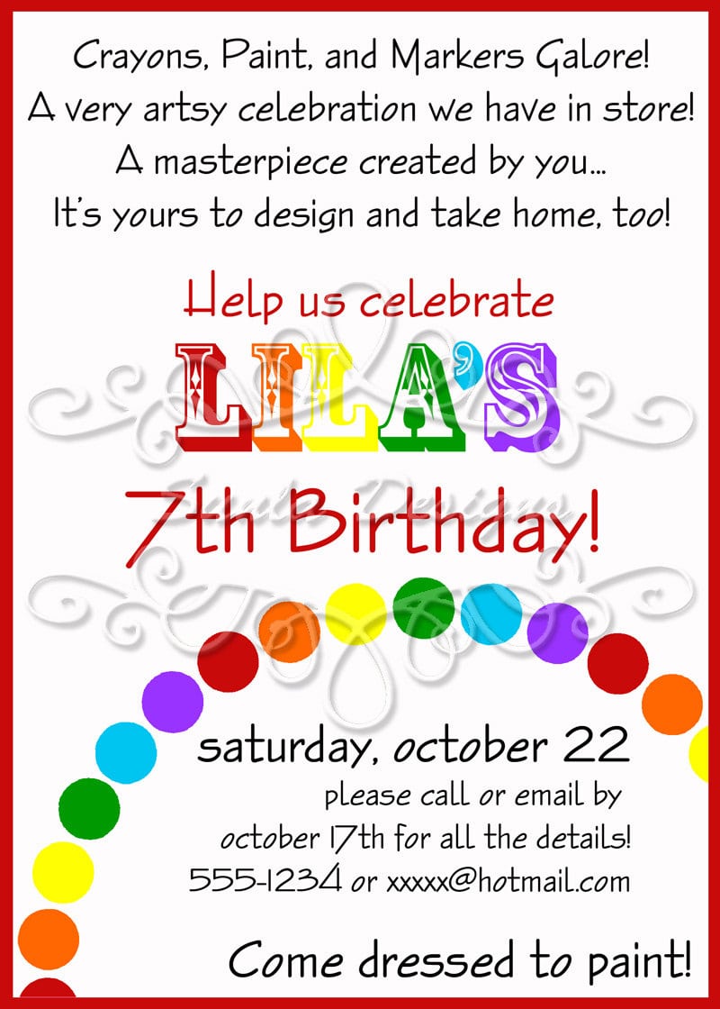 Rainbow Art Birthday Party Or Playdate Invitation