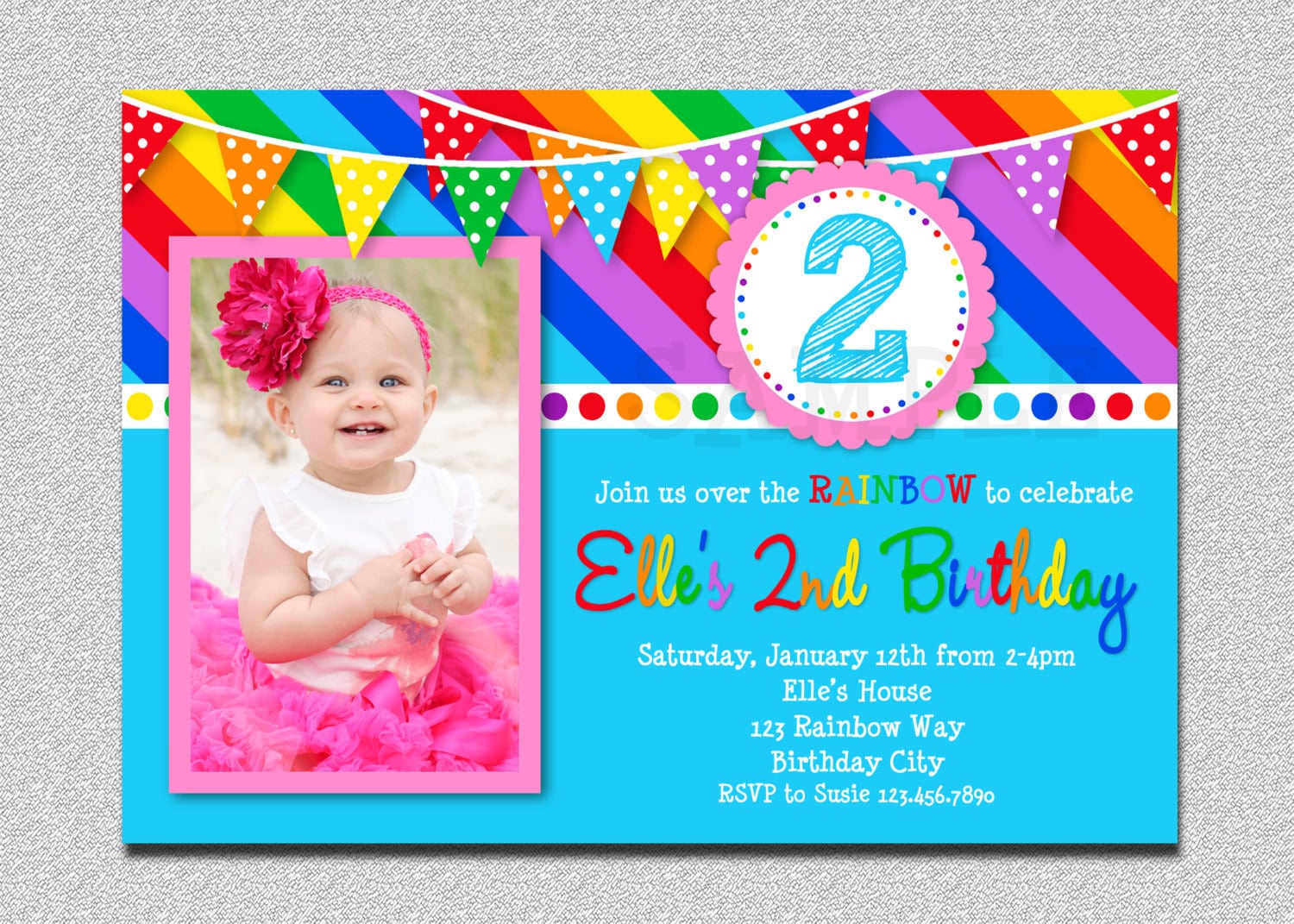 Rainbow Birthday Invitation Rainbow Birthday Party Invitation