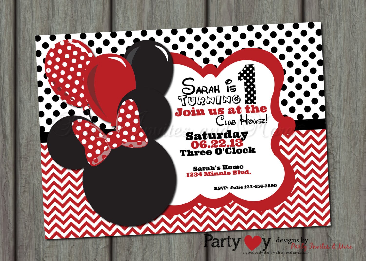 Red Minnie Mouse Birthday Invitation Printable