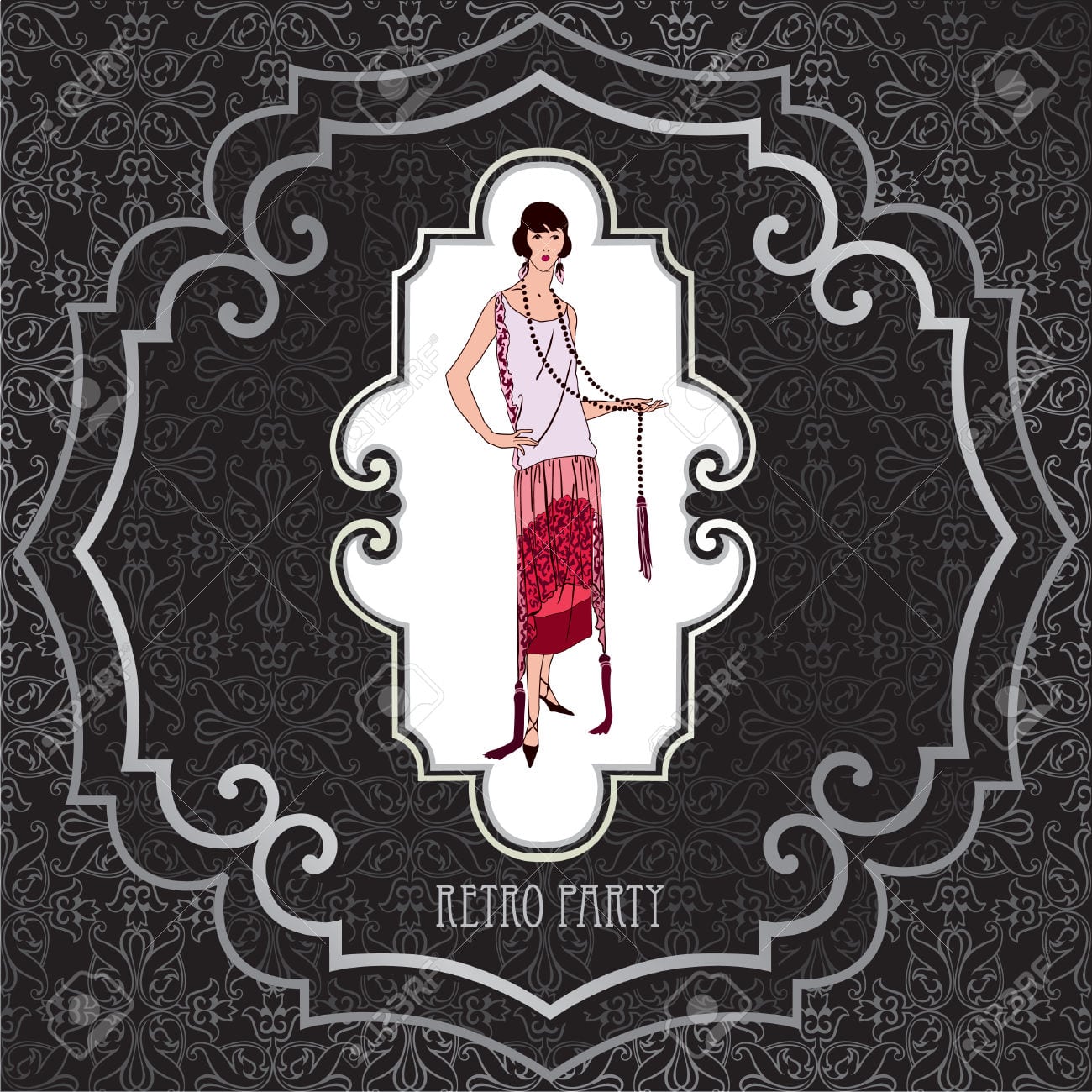 Retro Party Invitation Design  Flapper Girl Over Vintage