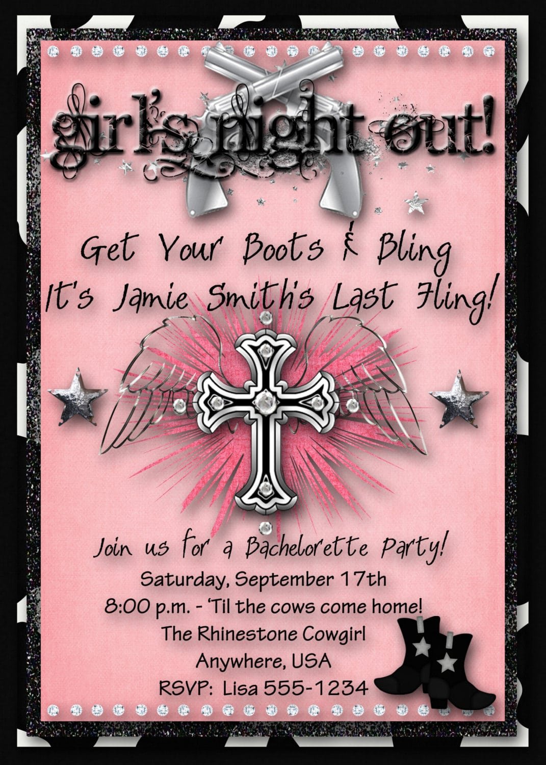 Rhinestone Cowgirl Bachelorette Party Invitation Girls Night