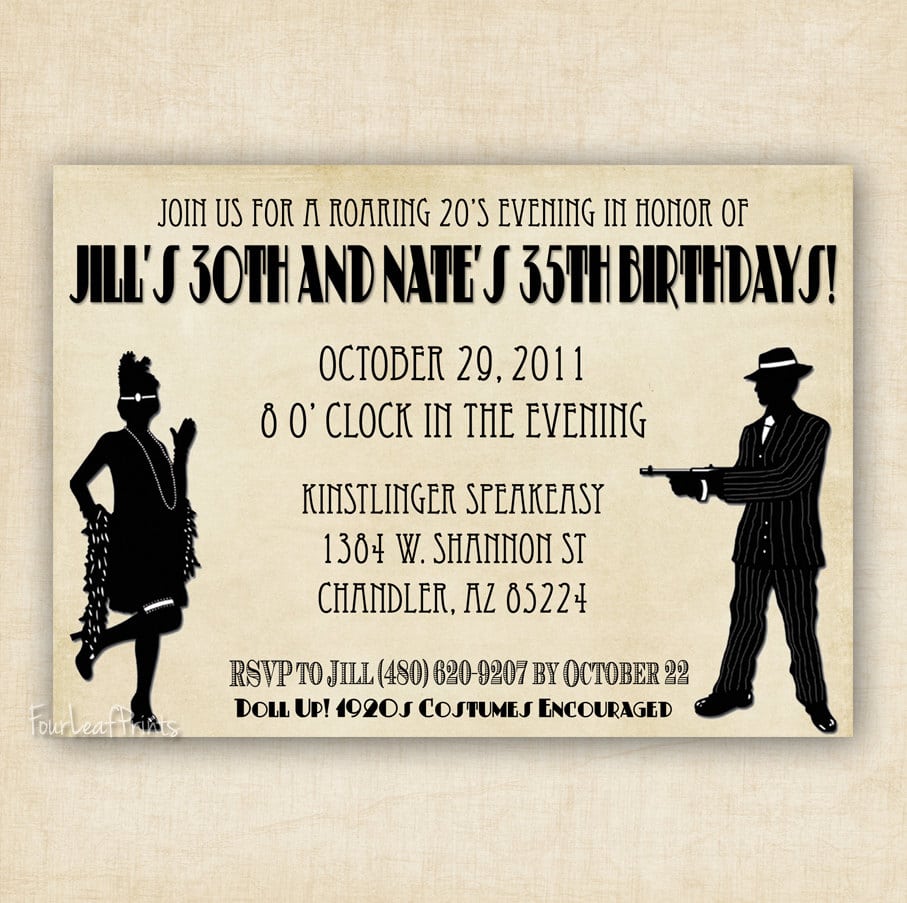 Roaring 1920's Flapper And Gangter Birthday Invitation