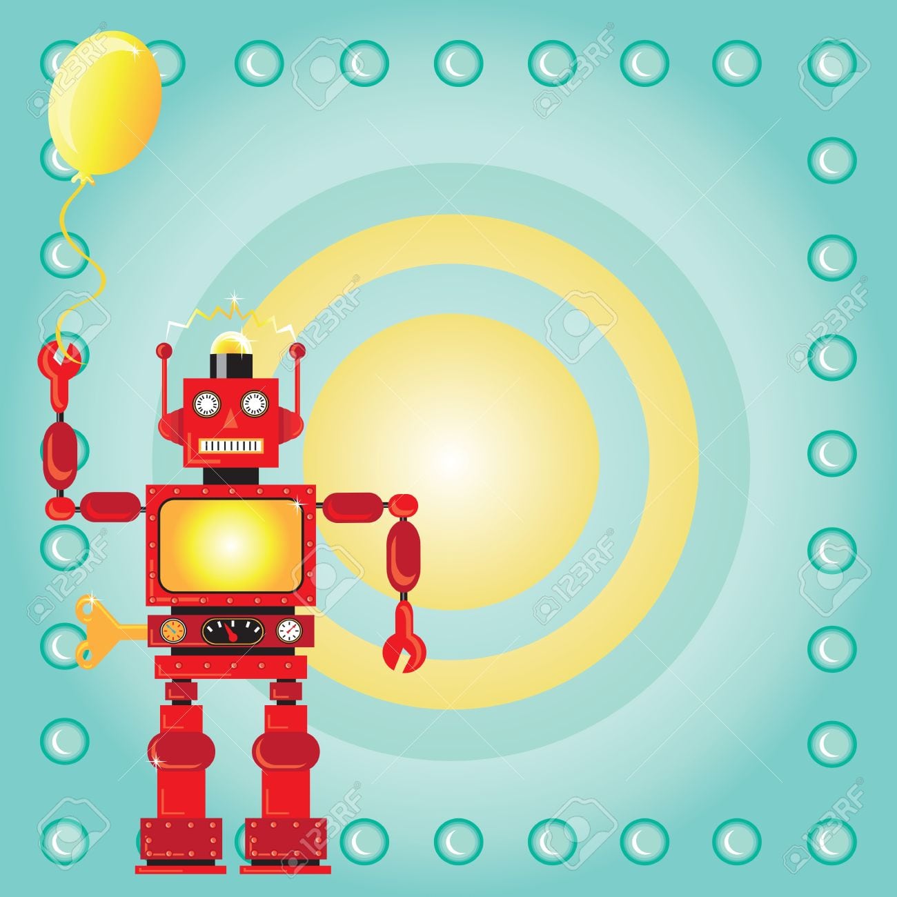 Robot Birthday Party Invitation With Red Wind