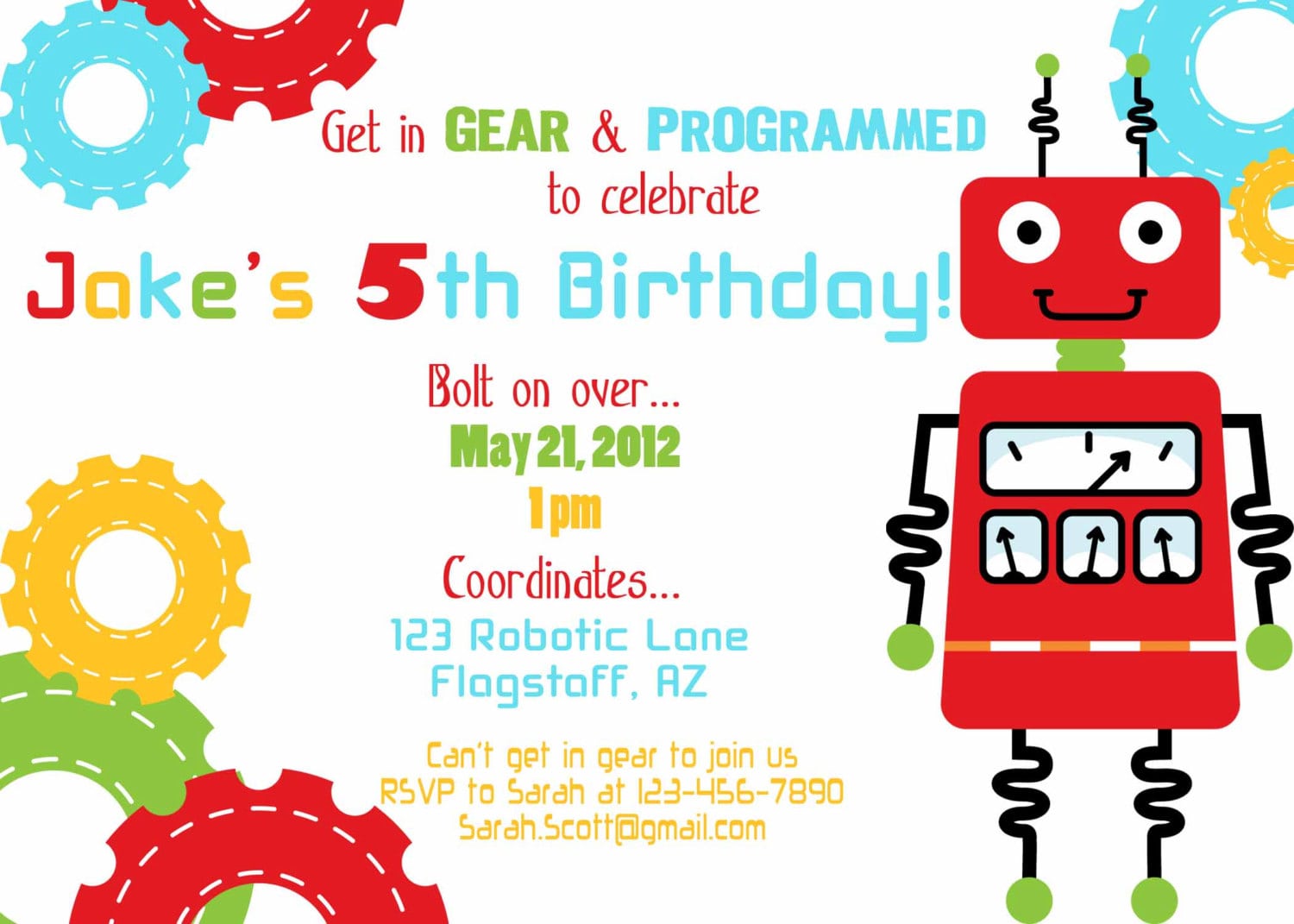 Robot Birthday Party Invitations